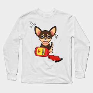 Cute Small dog Spills Hot Sauce Tabasco Long Sleeve T-Shirt